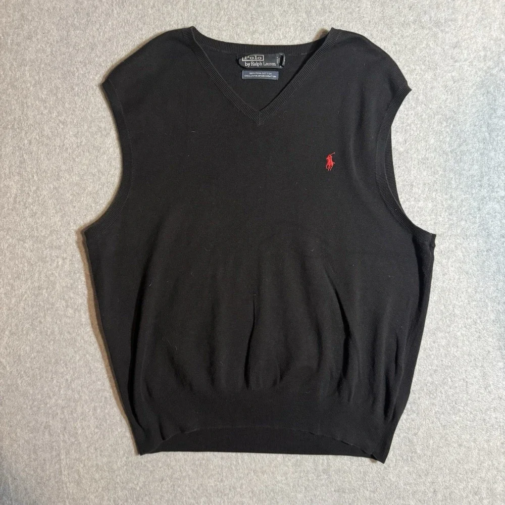 Polo Ralph Lauren Sweater Vest Mens XL Black 100% Pima Cotton Causal Pullover